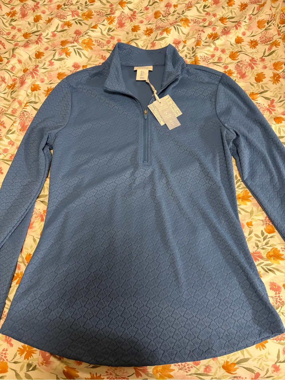 Sigrid Olsen Blue Quarter-Zip Textured Pullover